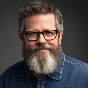 Middle-Aged Man in Glasses and Denim Shirt