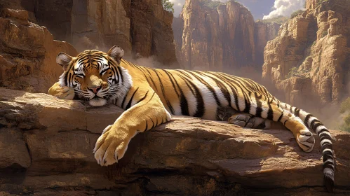 Tiger Relaxing on Rocky Outcrop