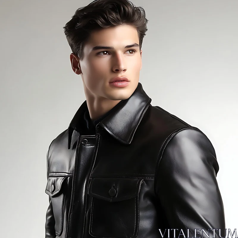 Stylish Male in Leather Jacket AI Image