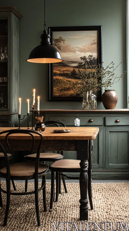 Cozy Vintage Dining Room with Rustic Charm AI Image