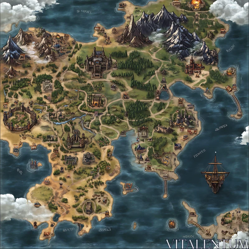 Imaginative Fantasy World Map AI Image