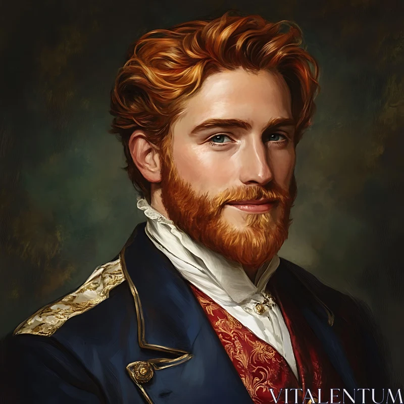 Portrait of a Redheaded Man in Historical Clothing AI Image