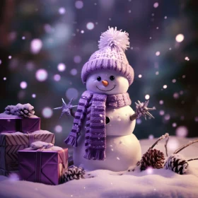 Snowman with Purple Hat and Gifts