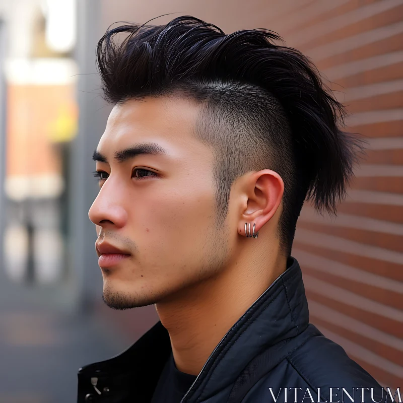 Modern Man with Trendy Hairstyle and Fashionable Earrings AI Image