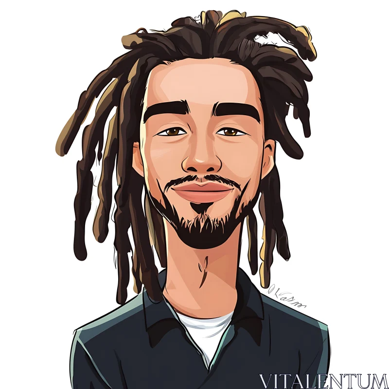 Smiling Cartoon Man with Dreadlocks AI Image