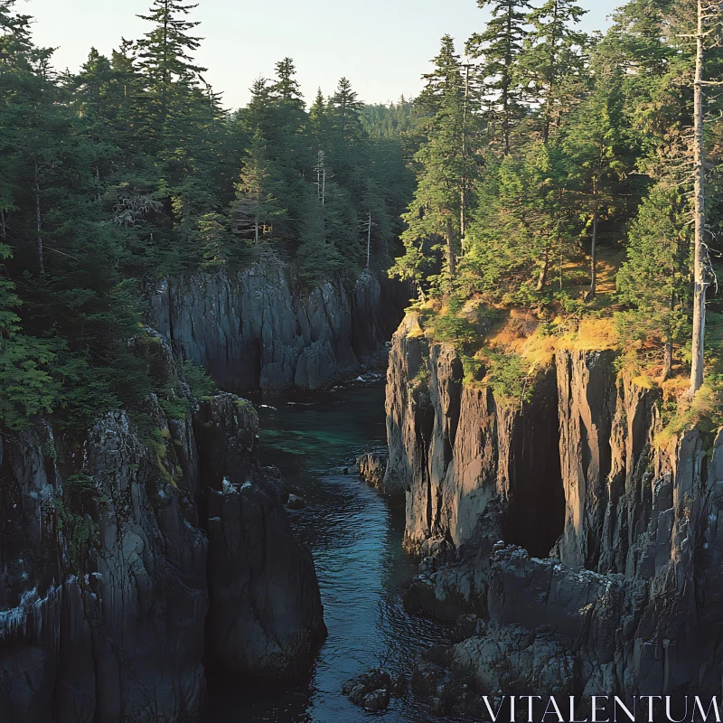 Serene Nature Scene with Forest and Cliffs AI Image