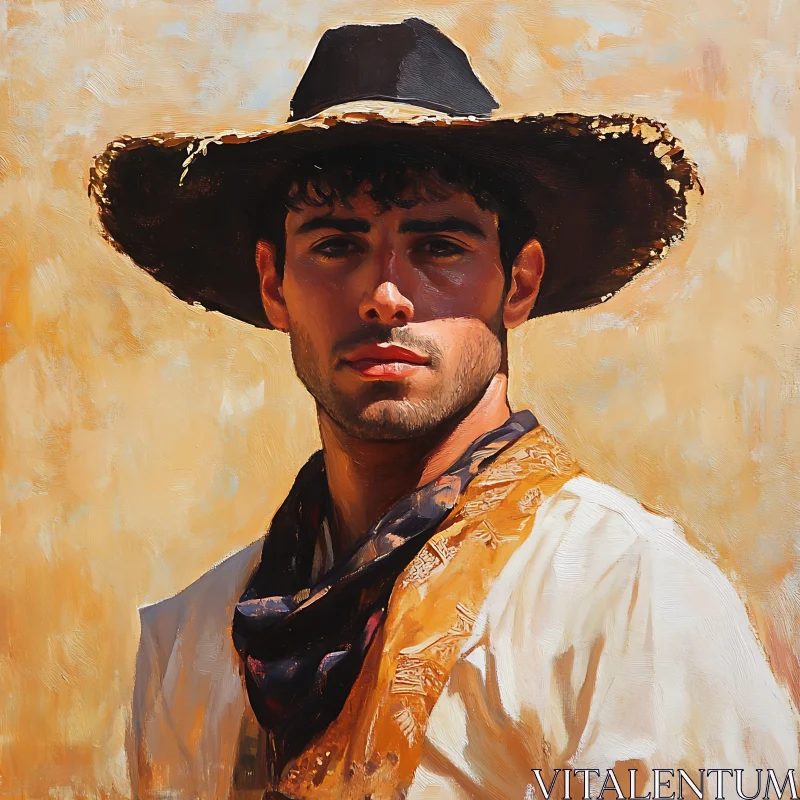 Man in Cowboy Hat Painted Portrait AI Image