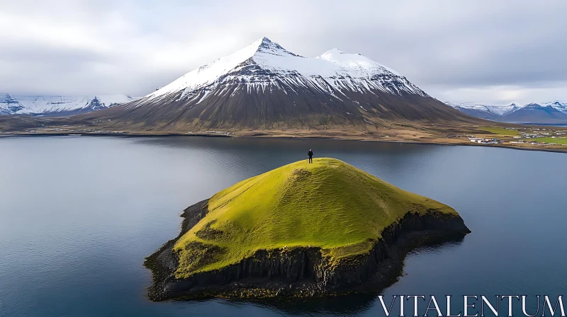 Tranquil Island Enveloped by Mountainous Beauty AI Image