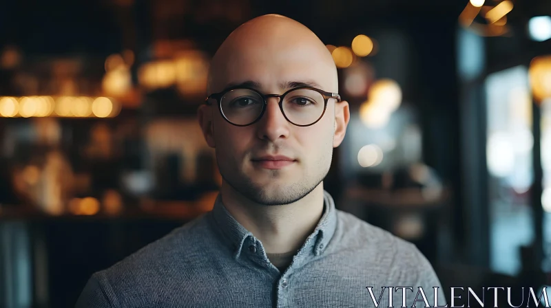 Bald Man with Glasses in a Warmly Lit Room AI Image