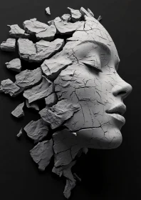 Cracked Art Sculpture of Female Face