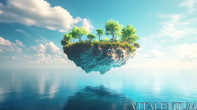 AI ART Suspended Island with Greenery over Blue Waters