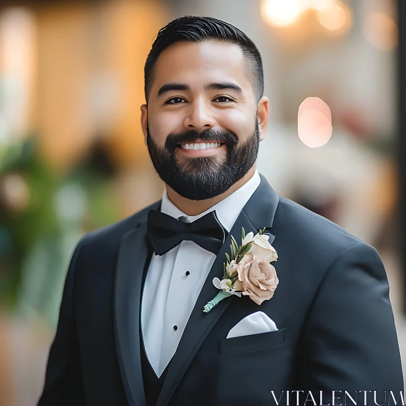 Bearded Man in Formal Attire at Wedding AI Image