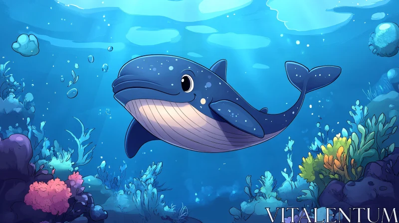 Playful Blue Whale in an Underwater Paradise AI Image