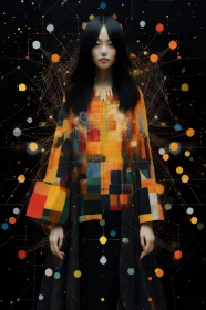 Vibrant Geometric Art with Female Figure