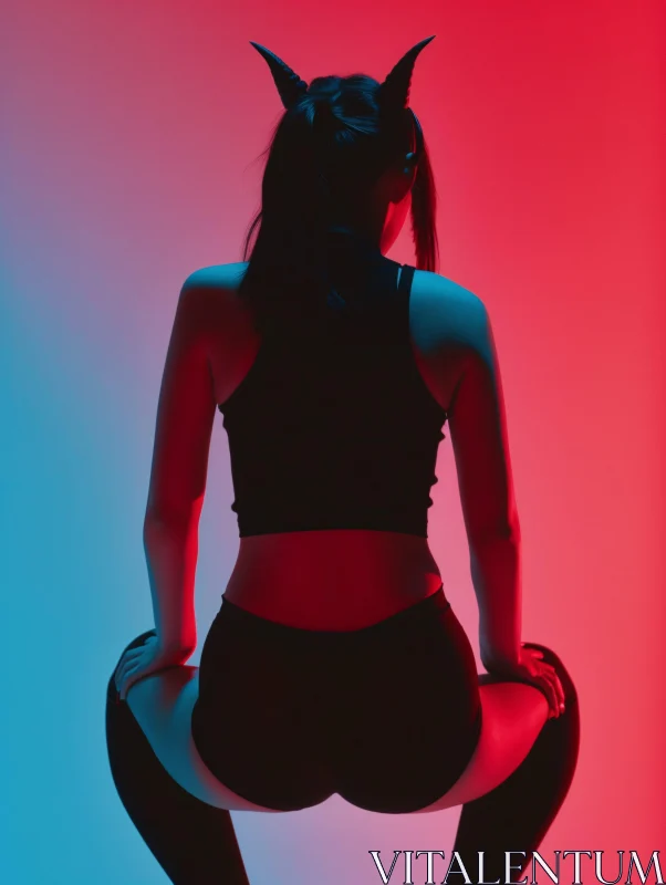 Silhouette Against Red and Blue Backdrop AI Image