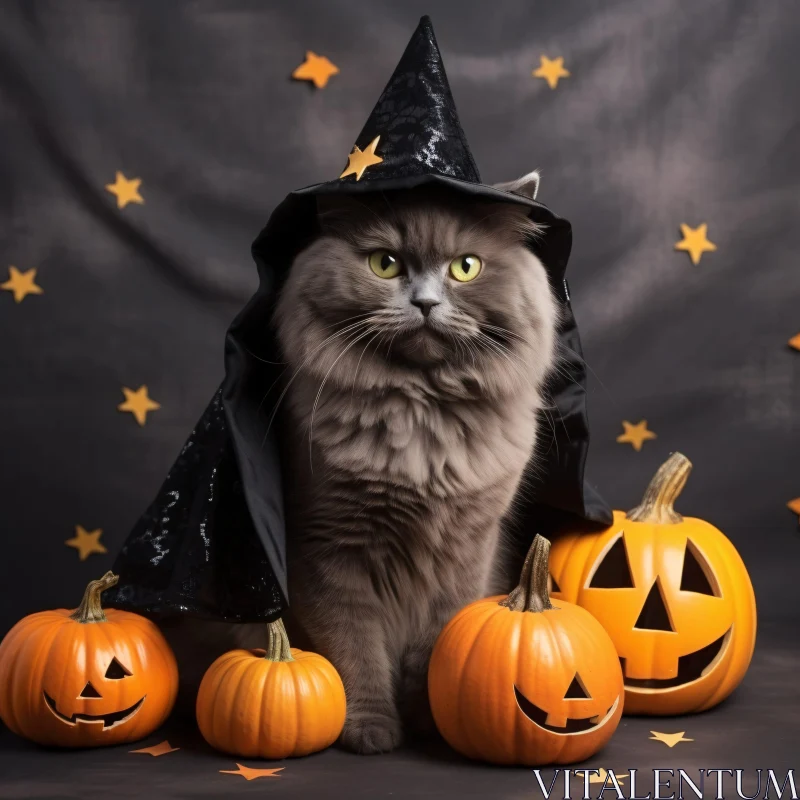 AI ART Mystical Feline in Halloween Decor