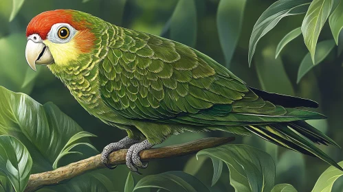 Tropical Green Parrot Perched