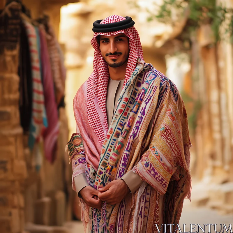 Middle Eastern Man in Colorful Shawl AI Image