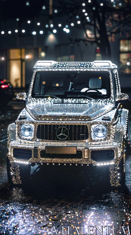 Glamorous Nighttime Car with Glittering Lights AI Image