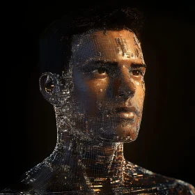 Futuristic Cyborg Man with Advanced Mesh and Microchip Design