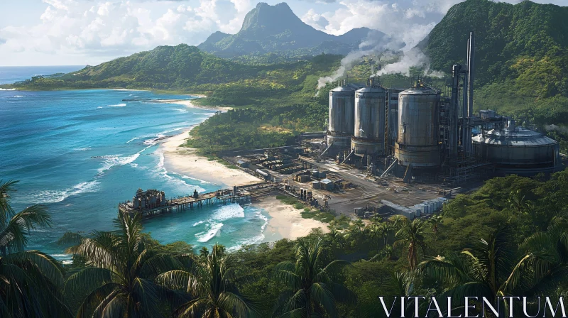 Contrasting Industrial Facility in a Natural Paradise AI Image