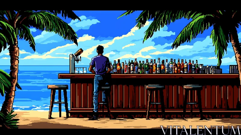 Scenic Beach Bar with Tropical Ocean View AI Image