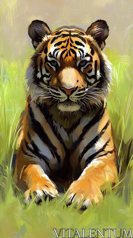 Tiger in Tall Grass AI Image