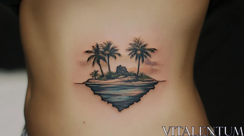 Tropical Landscape Body Art with Palms AI Image