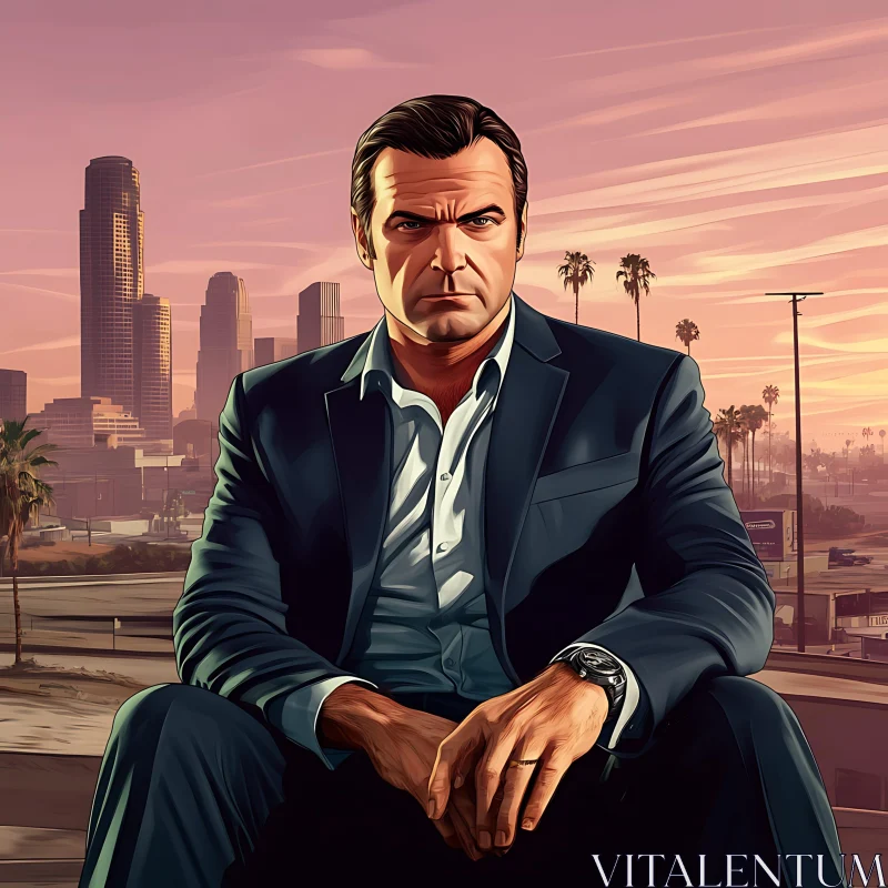 City Sunset with Man in Suit AI Image