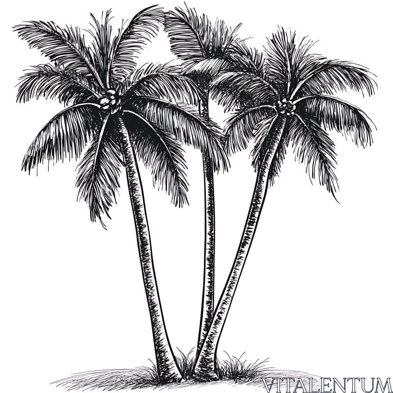 Tropical Palm Tree Sketch in Monochrome AI Image