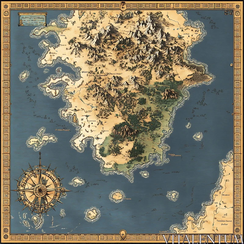 Antique Style Fantasy Map AI Image