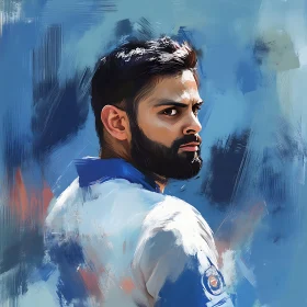 Digital Painting of a Focused Cricketer