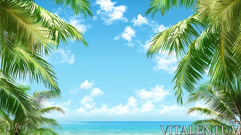 AI ART Beautiful Tropical Beach View with Palm Trees