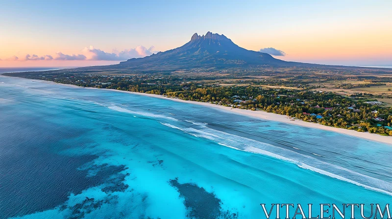 Majestic Mountain Island with Pristine Beaches AI Image