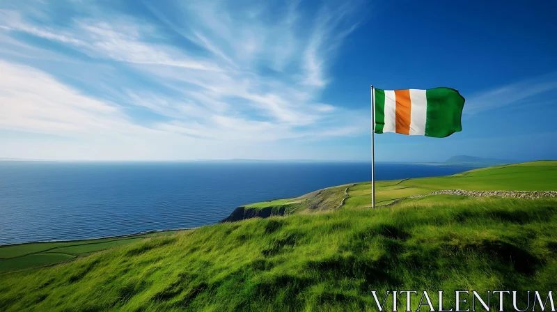 Serene Landscape with Irish Flag AI Image