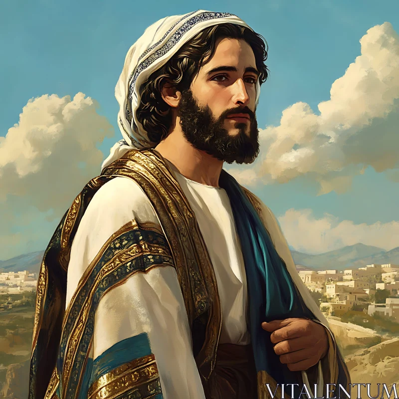 Ancient Biblical Figure in Traditional Clothing AI Image