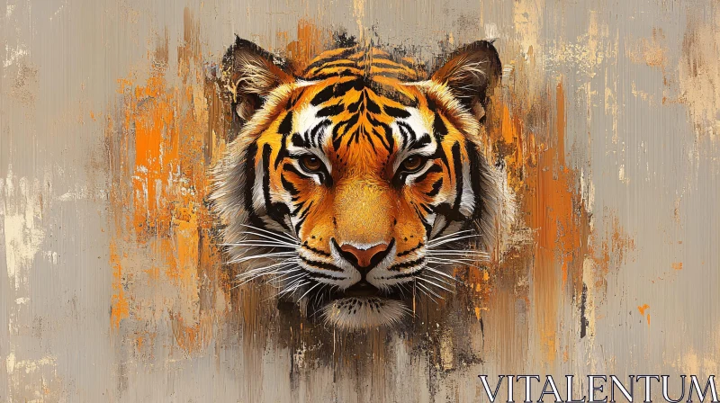 Artistic Tiger Face Painting on Neutral Background AI Image