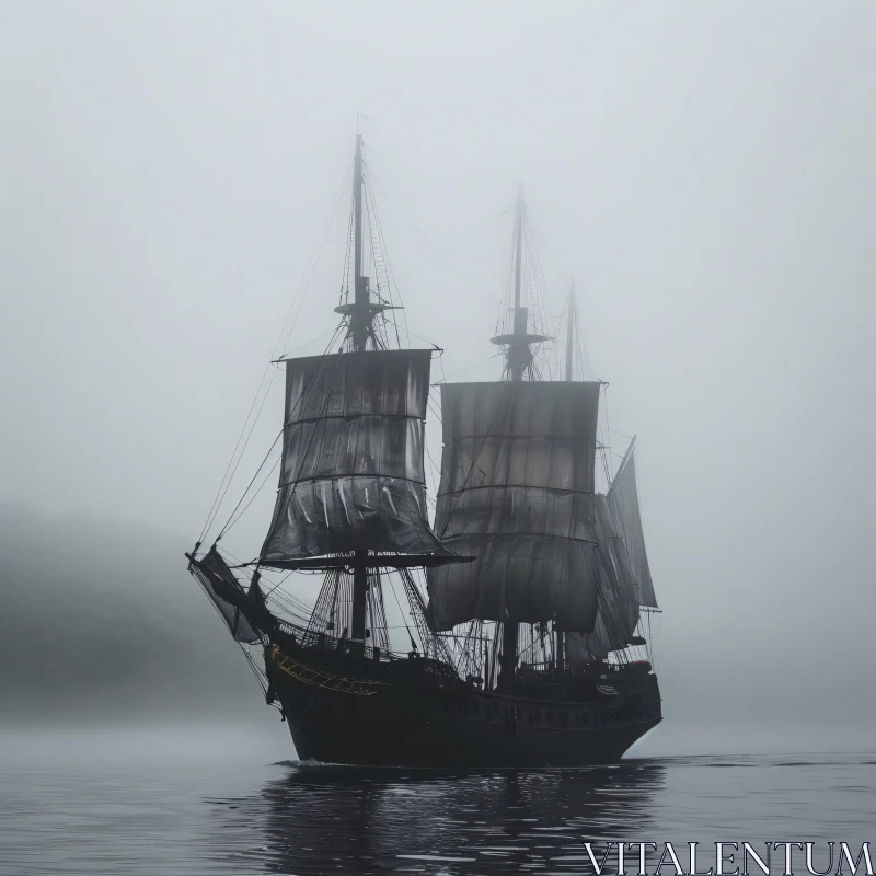 Foggy Ocean with Sailing Ship AI Image