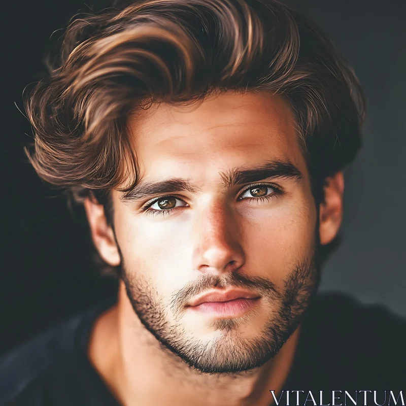 Man's Portrait with Wavy Hair and Beard AI Image