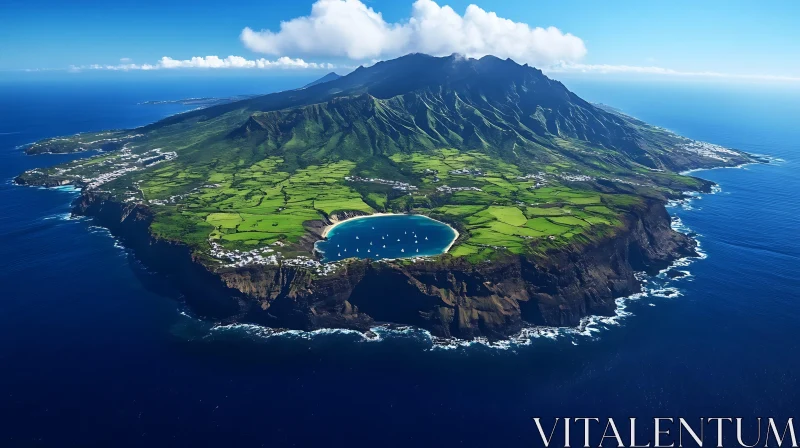 Beautiful Aerial Island Landscape with Cliffs and Bay AI Image