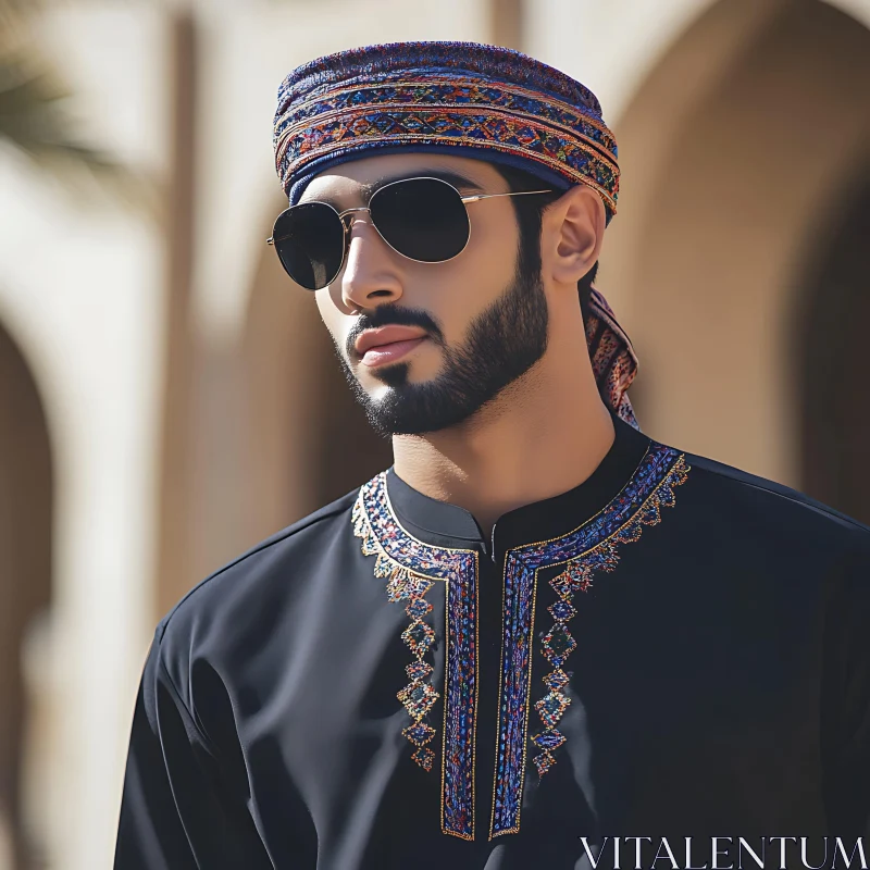 Man in Traditional Garment with Sunglasses AI Image