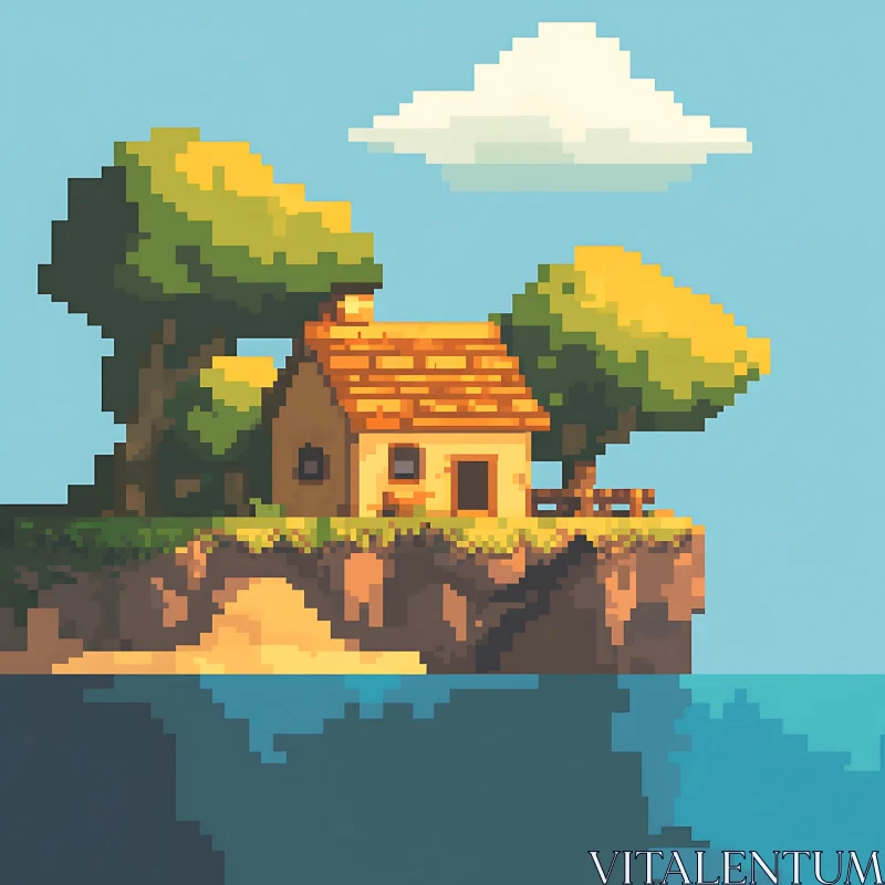 Pixel Art Island House AI Image