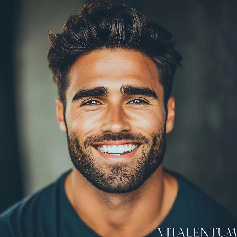 Smiling Man with Well-Groomed Beard and Sparkling Teeth AI Image