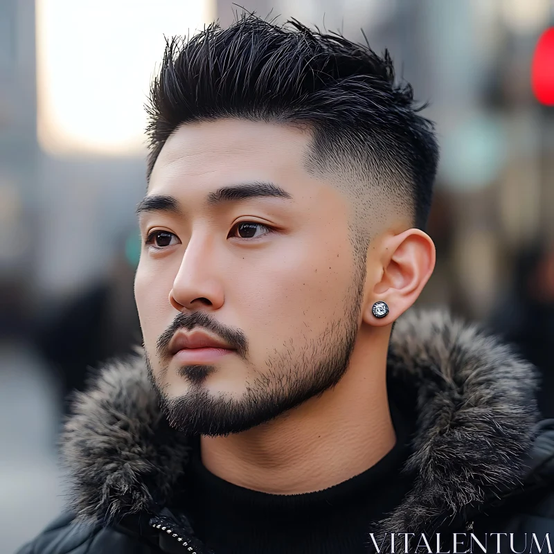 Young Man with Modern Hairstyle and Fashionable Beard AI Image