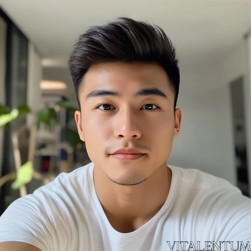 Young Man's Face in Natural Light AI Image