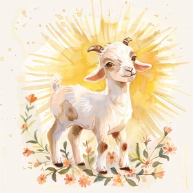 Charming Goat Among Blossoms Illustration