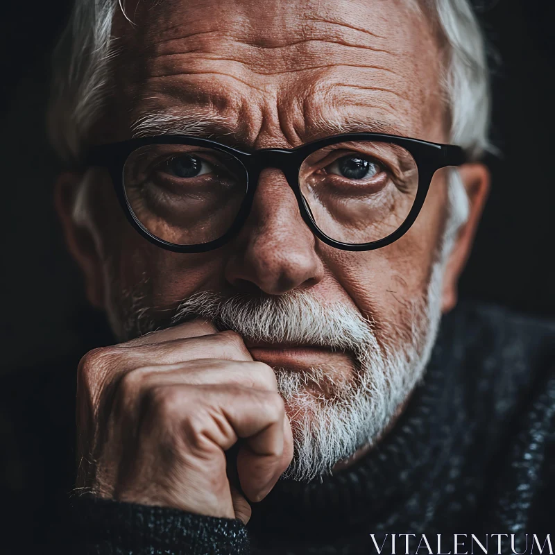 Contemplative Elderly Man With Deep Wrinkles AI Image