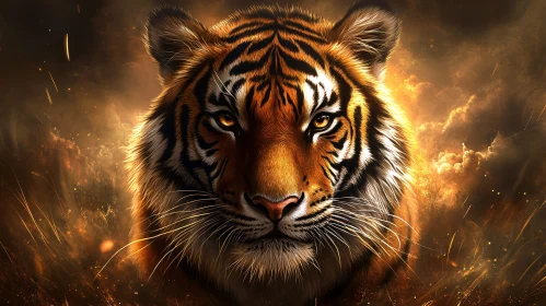 Intense Tiger Portrait with Glowing Background