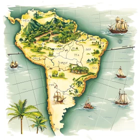 Historic Cartographic Illustration of South American Continent