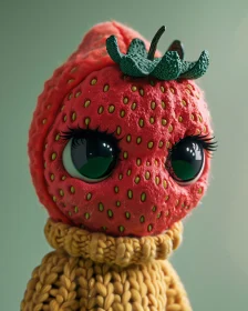 Cute Strawberry-Themed Plush Toy with Green Eyes